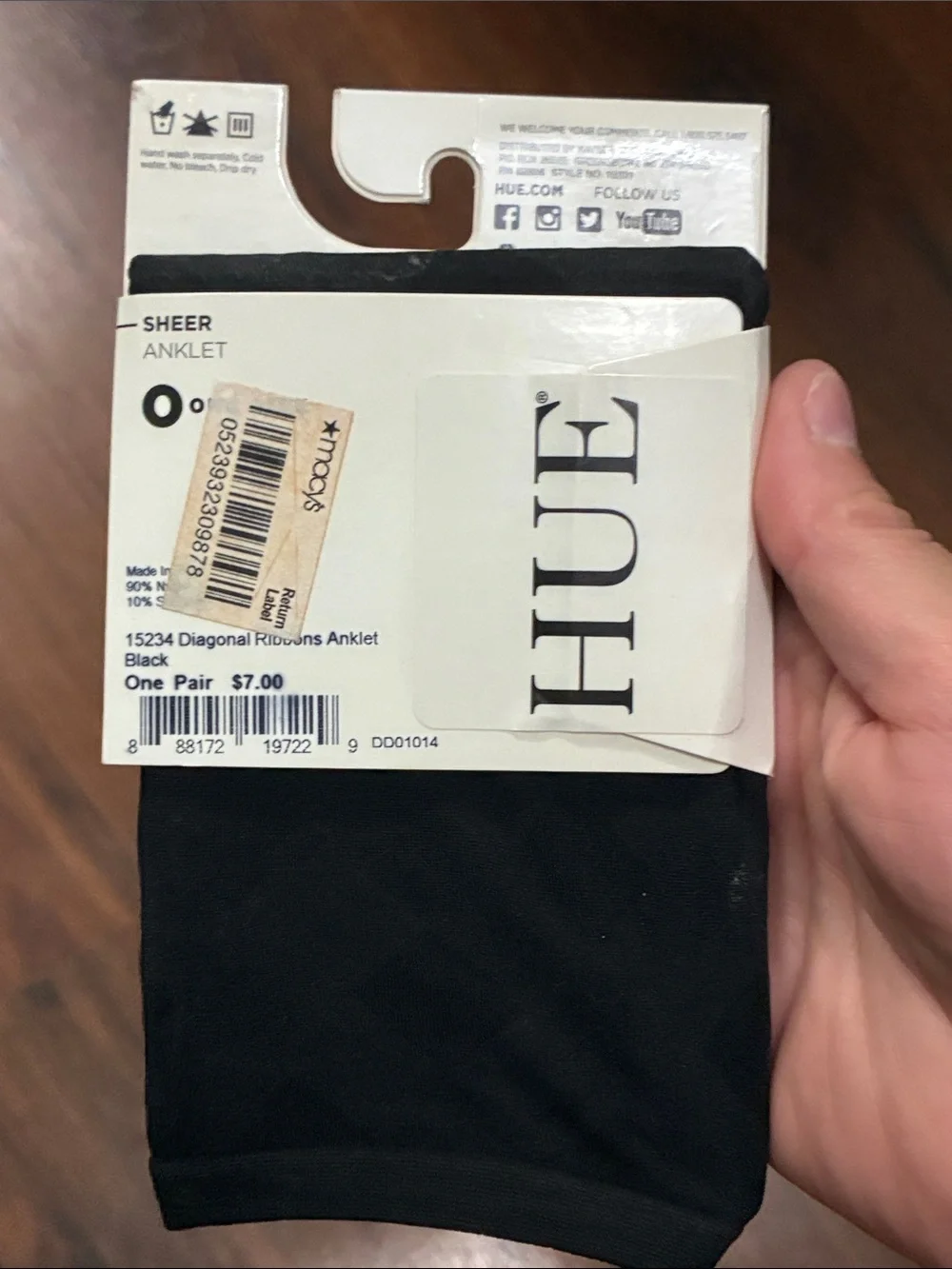 NEW HUE Women’s Sheer Anklet Socks Black Diagonal Ribbons MACY’S